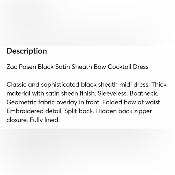 Zac Posen Black satin sheath Bow cocktail dress - Picture 9 of 9